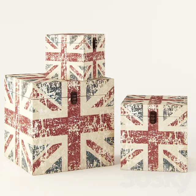 antique chests with drawing the British flag 3DSMax File