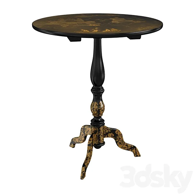 Antique Chippendale Style Black Lacquer MOP & Jade Inlaid Tea Table Chinoiserie Japaned 3ds Max