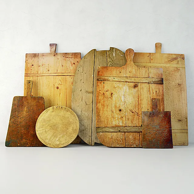 Antique Cutting Boards with Knife 3DSMax File