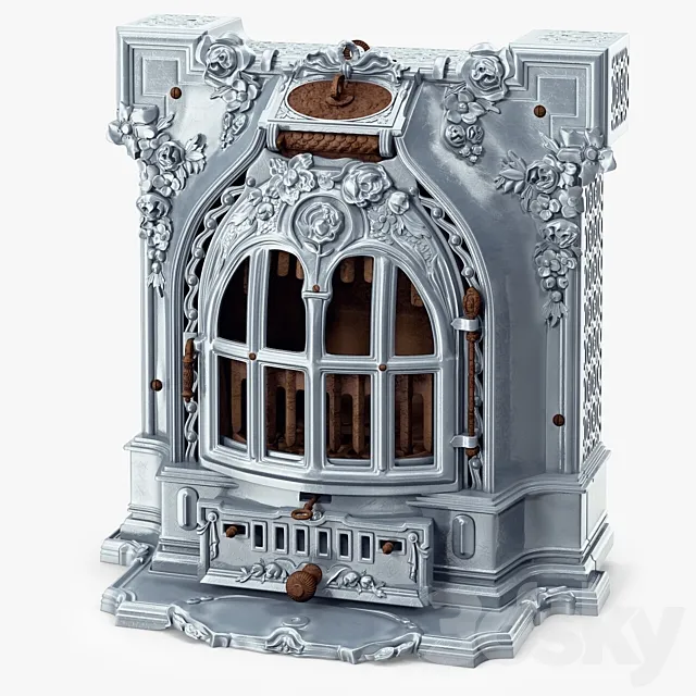 Antique Fireplace Lent Moyen Vif Salamandre 3DS Max Model