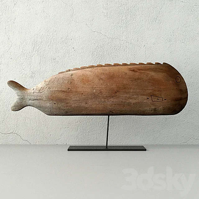 Antique Hand Carved Wooden Fish Sculpture 3DSMax File