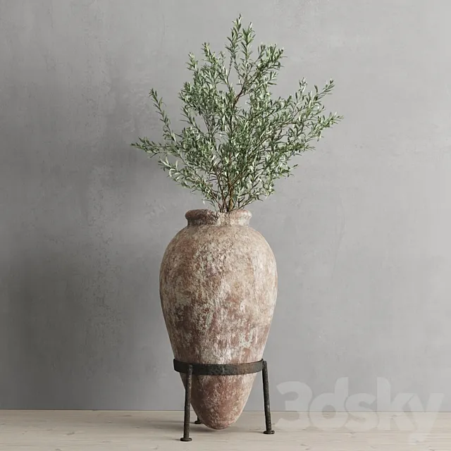 Antique vessel and olive branch 3ds Max