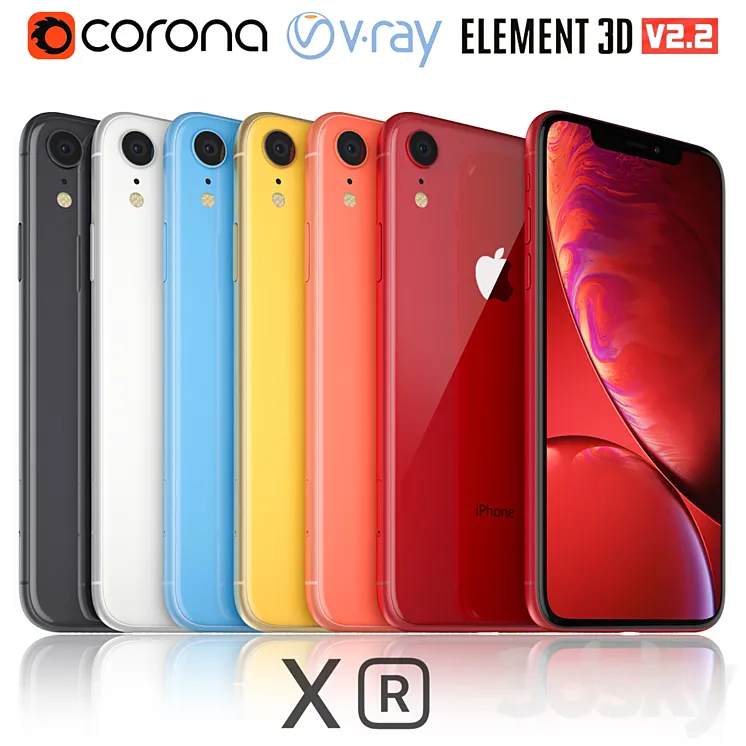 Apple iPhone Xr All colors 3DS Max