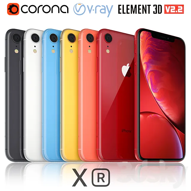 Apple iPhone Xr All colors 3DSMax File