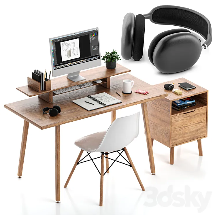 Apple Wooden WorkPlace Home Office 3DS Max