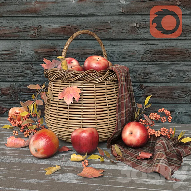 Apples in a basket 3ds Max