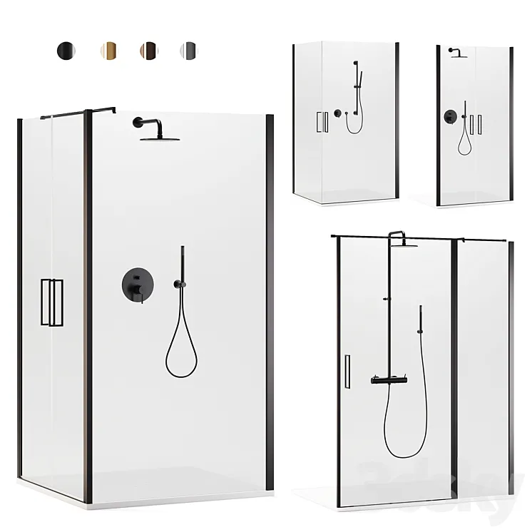 Arblu Icaro shower enclosures + Paffoni set 2 shower systems 3DS Max