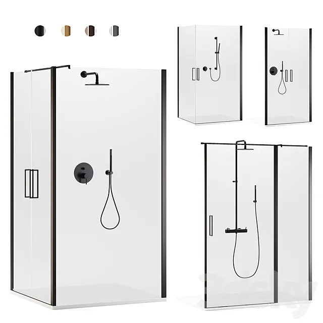 Arblu Icaro shower enclosures + Paffoni set 2 shower systems 3DSMax File