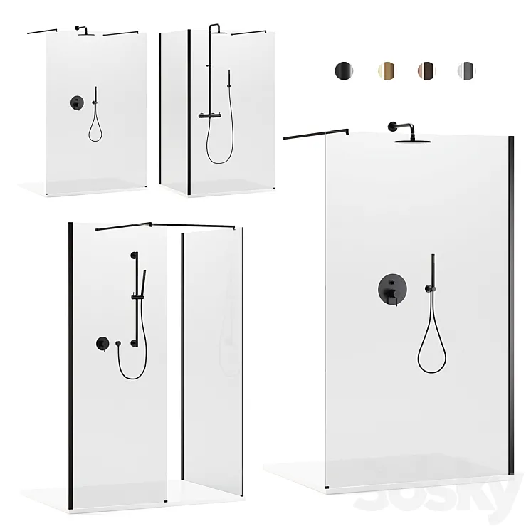 Arblu Walk-in Separet 6 shower enclosures + Paffoni shower systems 3DS Max Model