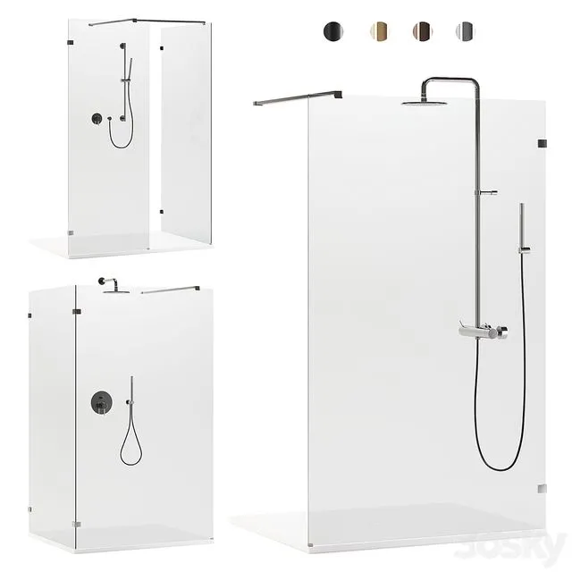 Arblu Walk-in Separet Elite shower enclosures + Paffoni shower systems 3dsMax Model