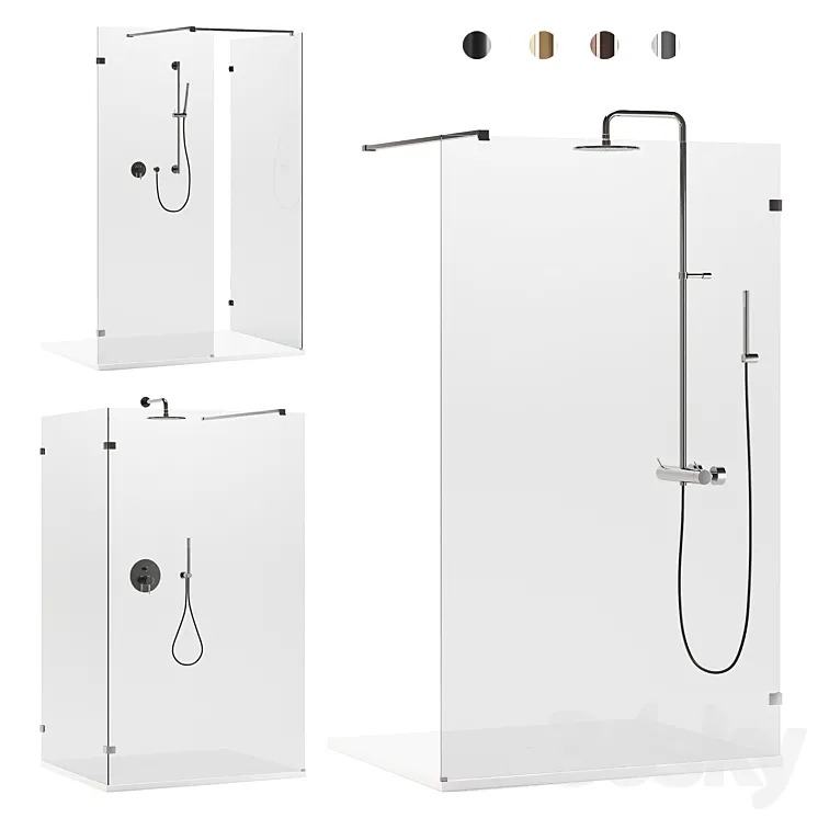 Arblu Walk-in Separet Elite shower enclosures + Paffoni shower systems 3DS Max Model