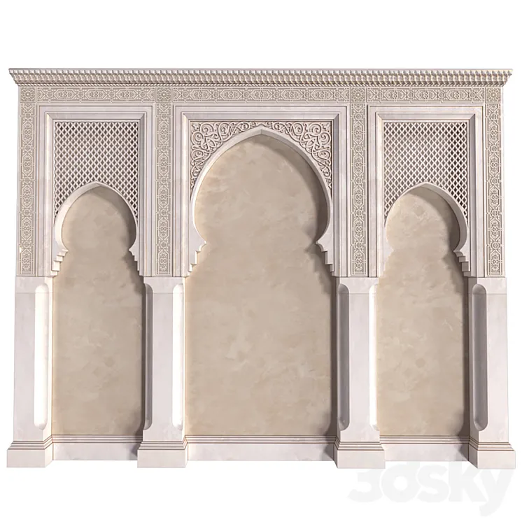 Arch in oriental style. Arab decorative wall. Arabic wall.Oriental Wall paneling 3DS Max