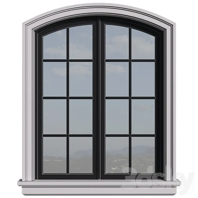 Arched aluminum facade window in a modern style.Exterior Street  Window . 3ds Max