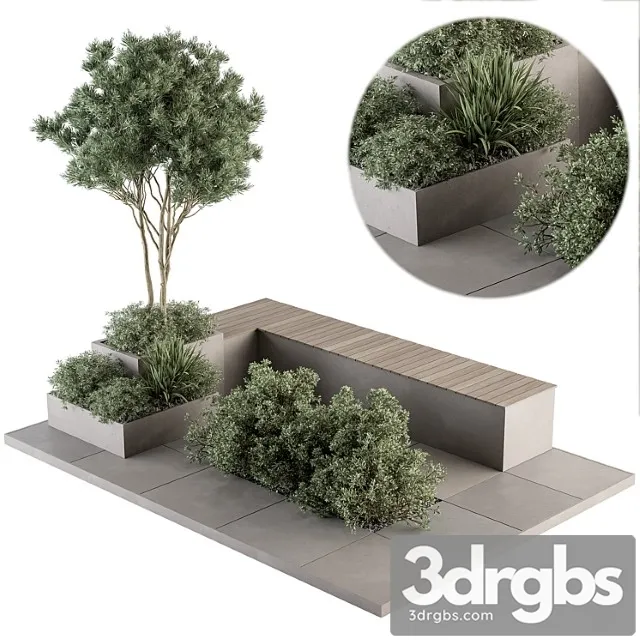 architecture bench with garden plants set 35 3dsmax Download