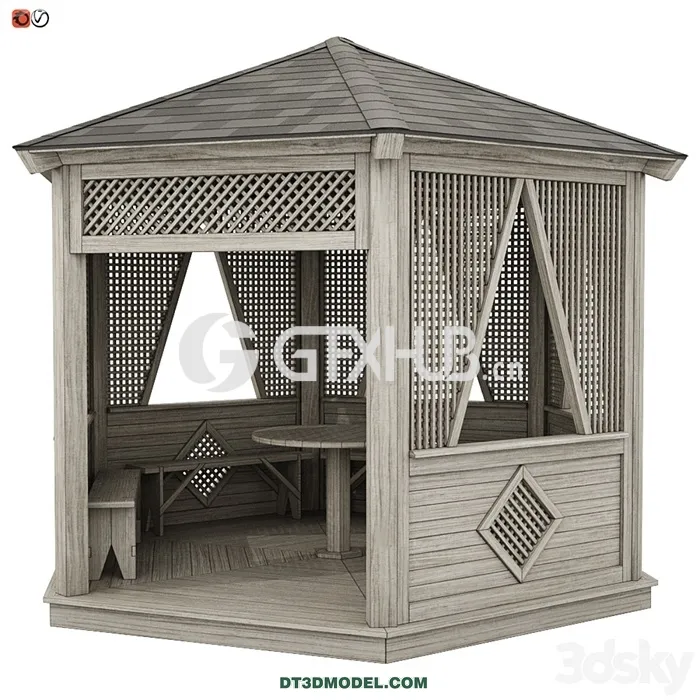 Architecture – Building – Garden Gazebo made of wood 04