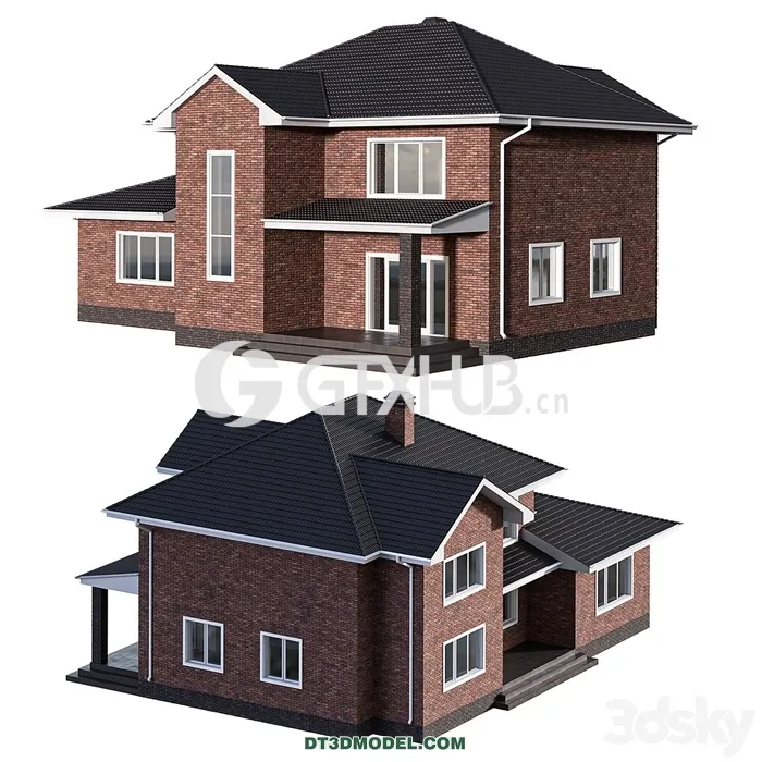 Architecture – Building – Two-storey brick house with a pitched roof