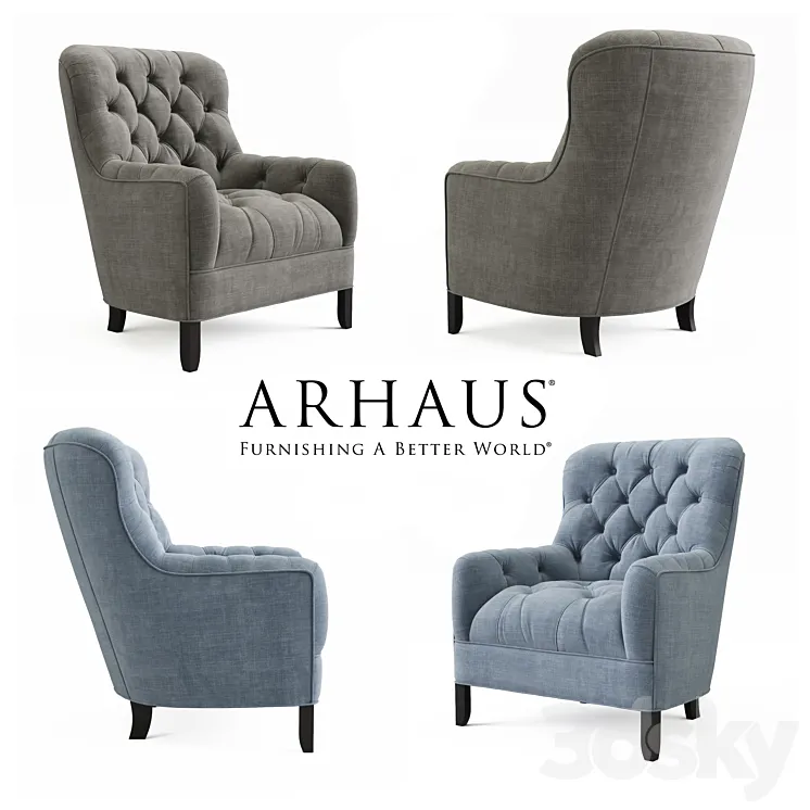 ARHAUS CLUB 34''TUFTED UPHOLSTERED CHAIR IN TWEED 3DS Max