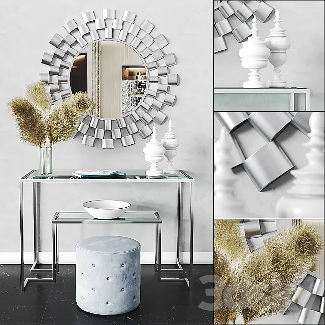 Arielle Tiered Wall Mirror & Anta Gold Console Table 3DSMax File