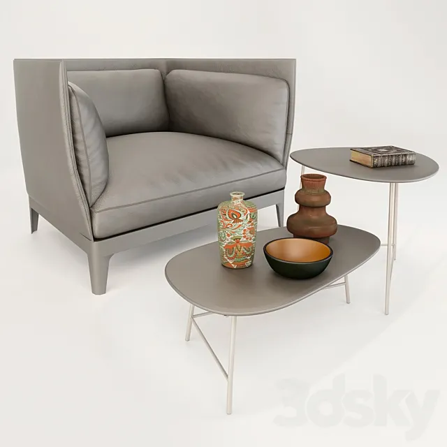 Armchair Alone Poltrona Frau + Coffee table Poltrona Frau SASSO 3ds Max