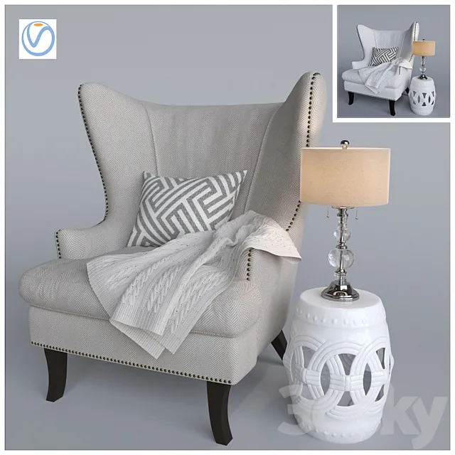 Armchair and knitted plaid Vray 3DS Max Model