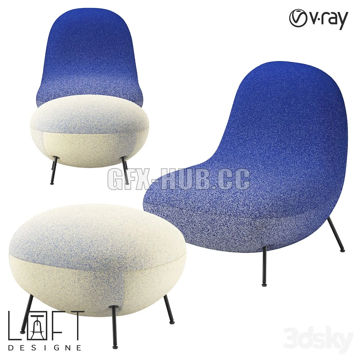 Armchair and pouf LoftDesigne 38167 3dsMax Model