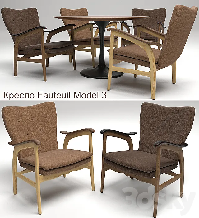 Armchair Fauteuil Model 3 Table Tulip 3DS Max Model