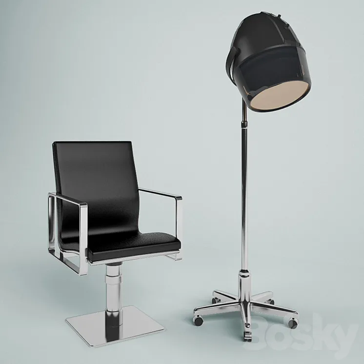 Armchair hairdresser and hair dryer 3DS Max