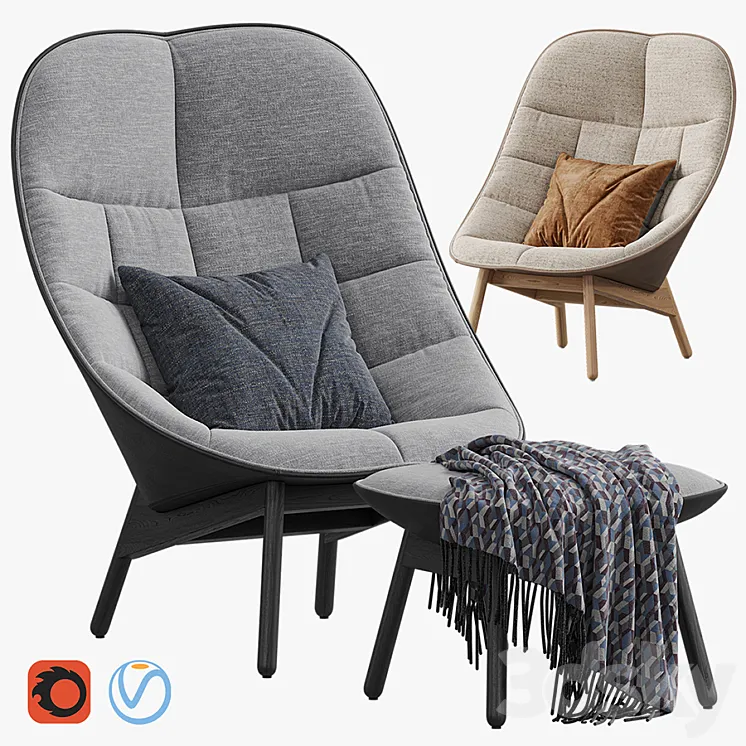 Armchair HAY Uchiwa Lounge Quilted 3DS Max Model