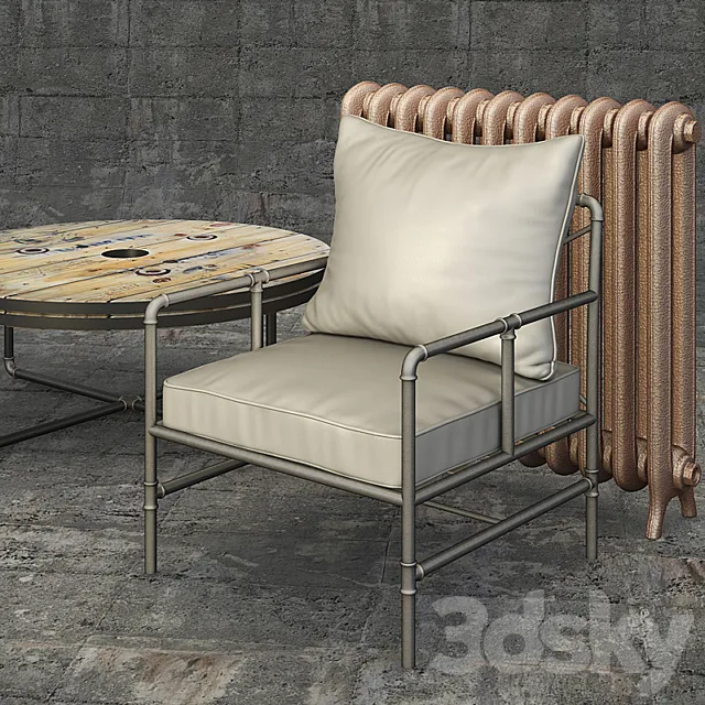 Armchair Houzz Tallahassee + Table 3ds Max