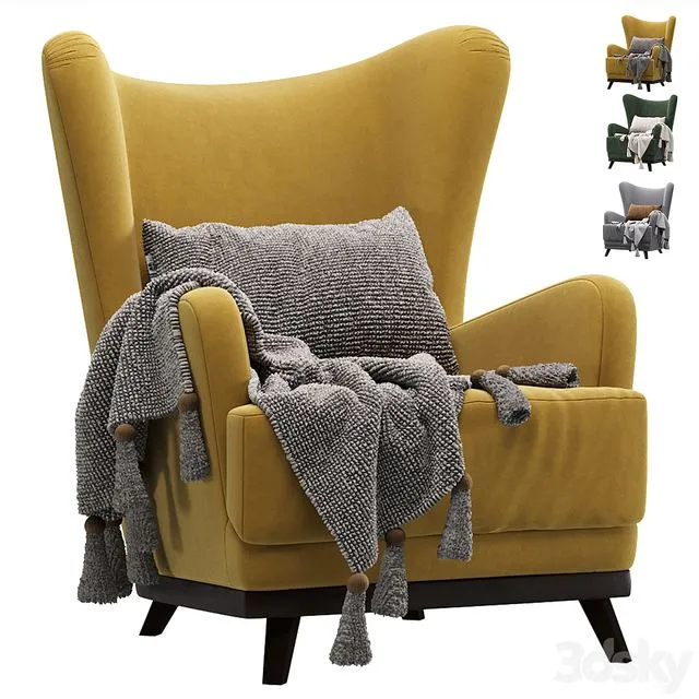 Armchair Oxford Velvet Yellow Armchair Oxford Velvet Emerald 3dsMax Model