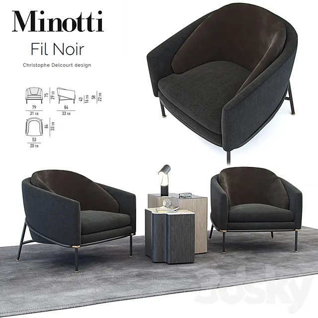 Armchair Phil Noir _ Minotti Fil Noir 3ds Max