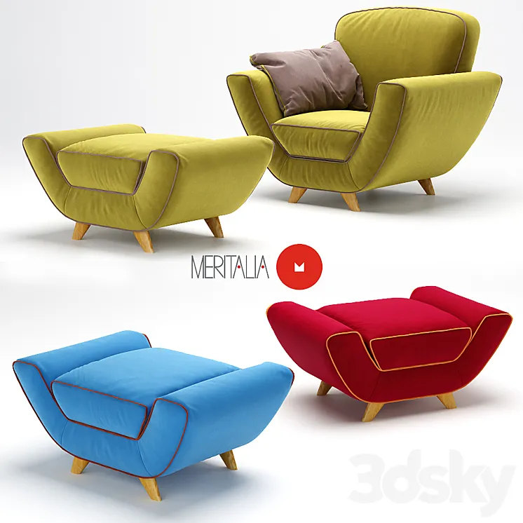 Armchair + pouf Minah from Meritalia 3DS Max