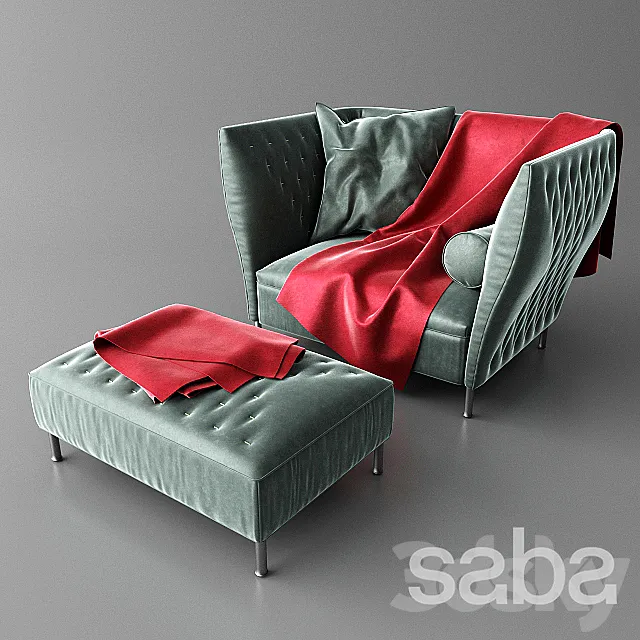 Armchair quilted (Chair) Saba Poltrona with pouf 3ds Max