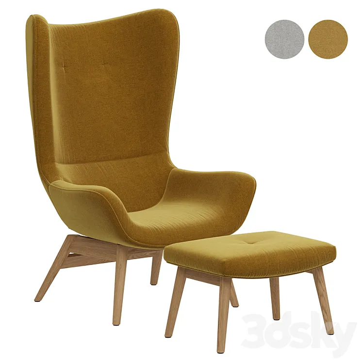 Armchair with curved edges and footrest Crueso La Redoute 3DS Max