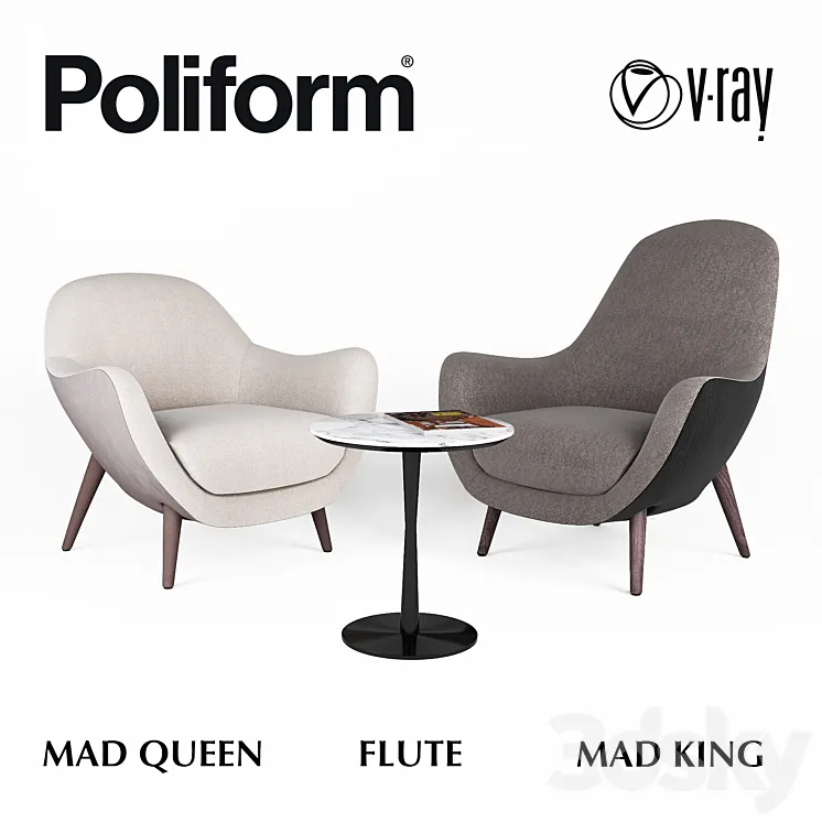 Armchairs Poliform MAD Queen and MAD King 3DS Max