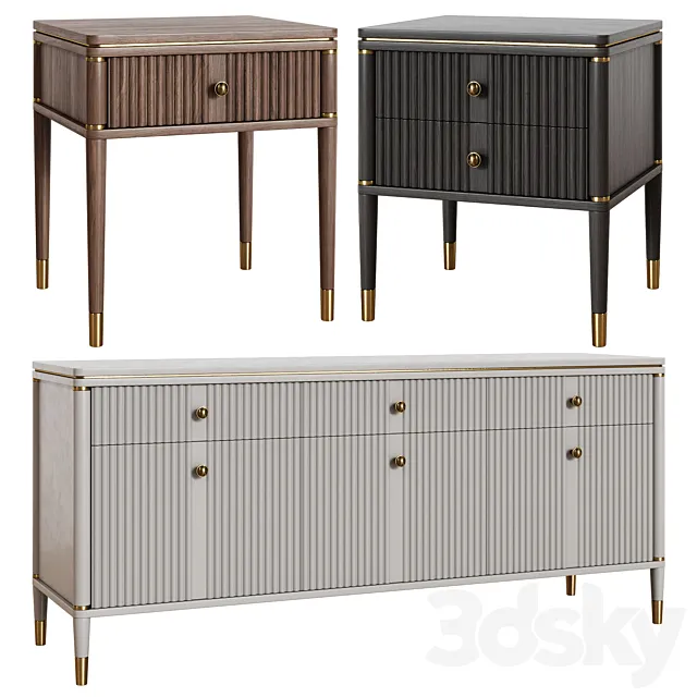 Art Deco chest of drawers and bedside table 09 3ds Max