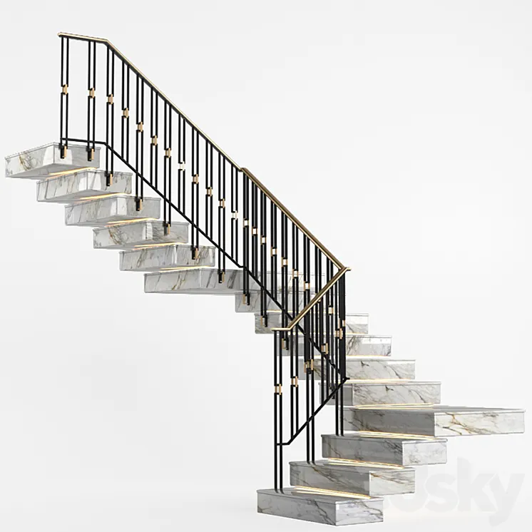 Art Deco marble staircase with lighting 3DS Max