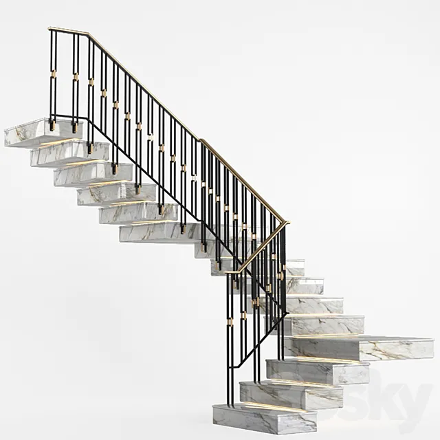 Art Deco marble staircase with lighting 3DSMax File