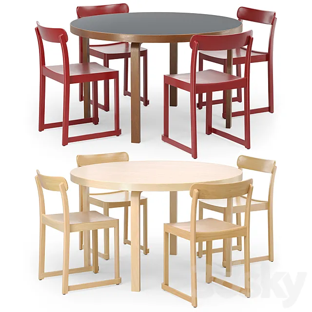 Artek Aalto Table round and Atelier Chair 3DS Max Model