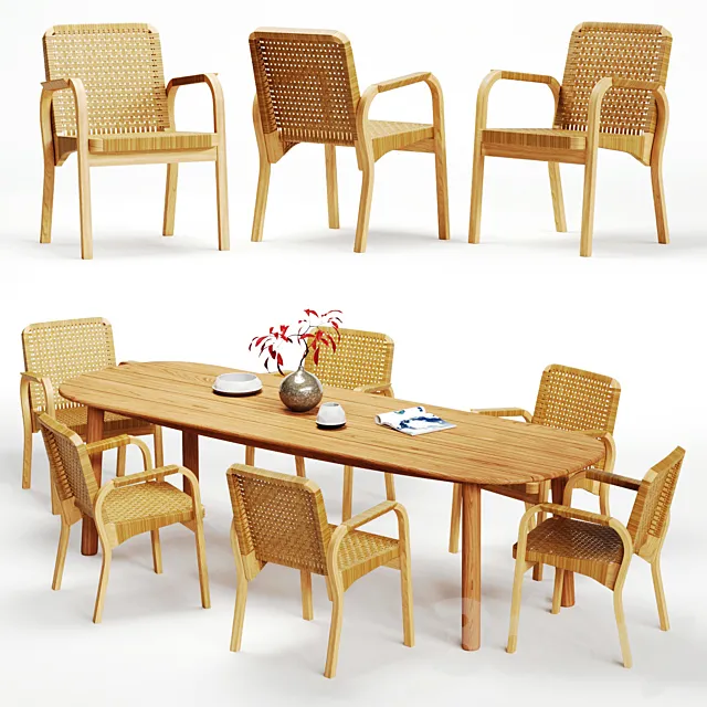 Artek Alvar Aalto – Armchair 45 and Dedon Mbrace Table 3ds Max