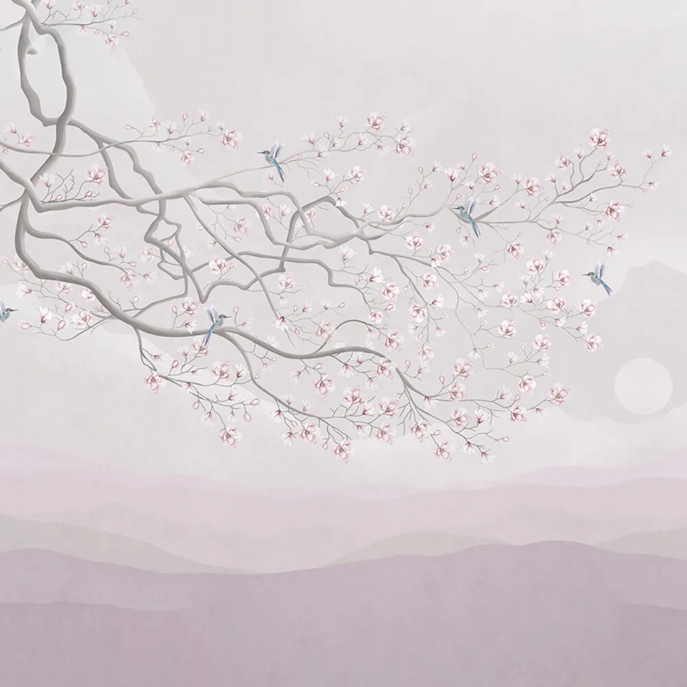ArtFresco – Wallpaper delicate twig on a pink background 3ds Max