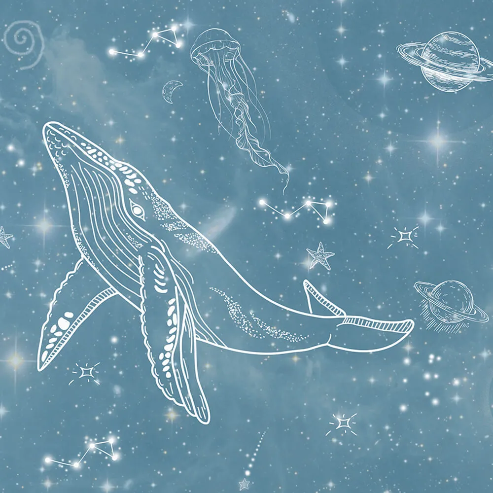 ArtFresco – Wallpaper graphic whale with planets on a blue background 3ds Max