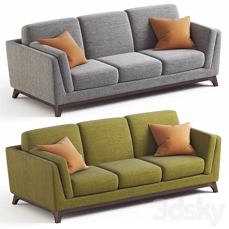 ARTICLE Ceni Sofa. Pyrite Gray and Seagrass Green upholstery variants. 3DS Max