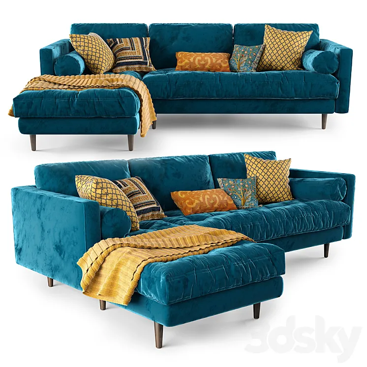 Article Sven Cascadia Blue Left Sectional Sofa 3DS Max