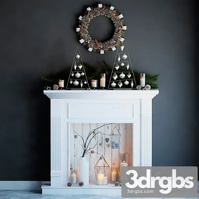 Artificial Fireplace With Candles and Christmas Decorations 3dsmax Download