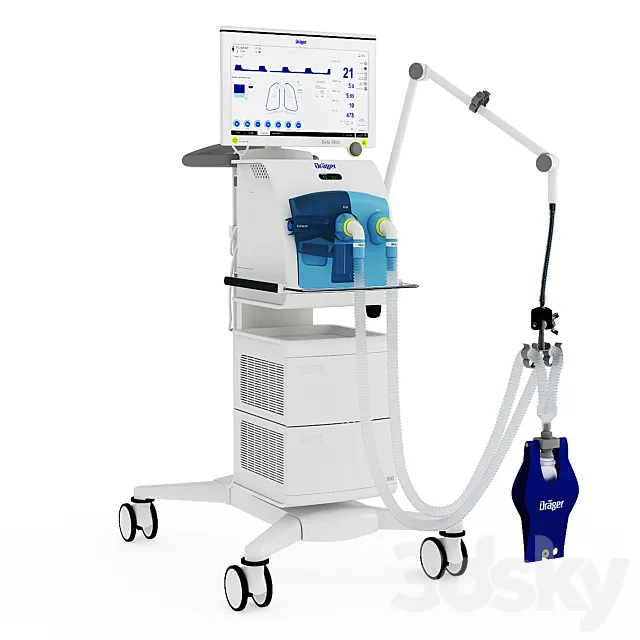 Artificial lung ventilator Dräger Evita V800 3ds Max