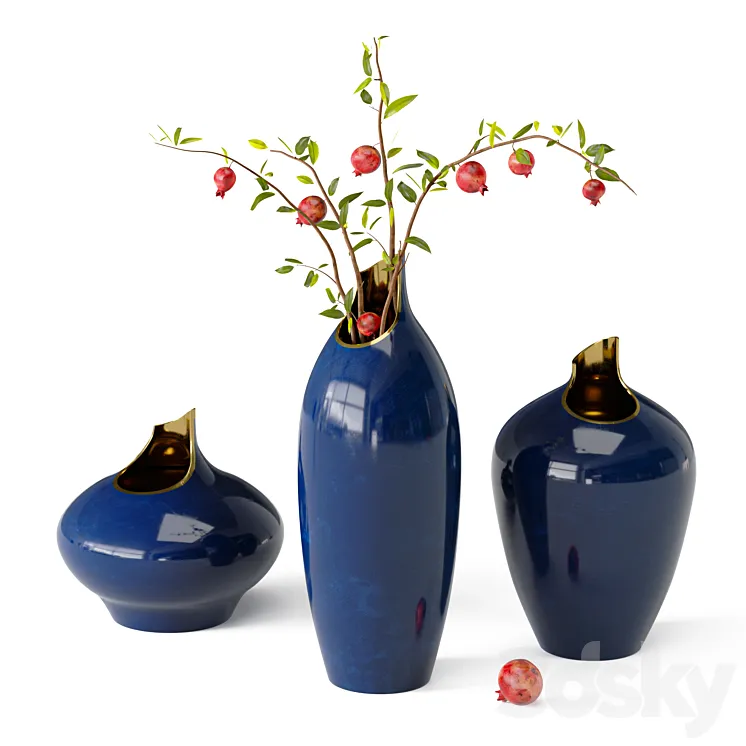 Artipieces Akia vase set with pomegranate branches 3DS Max Model