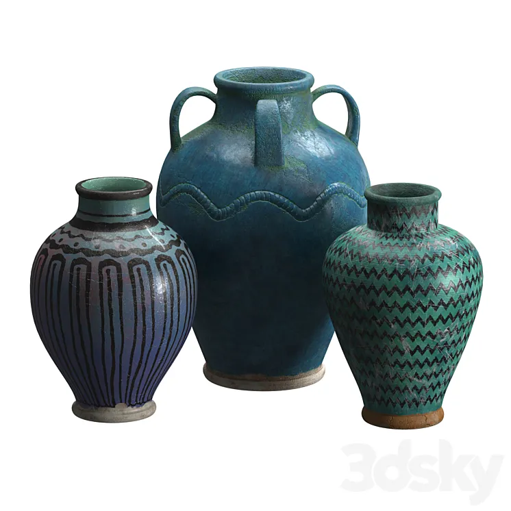 Artisan Glazed Pottery vases 3DS Max Model