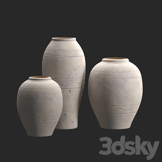 Artisan Hand Painted Terracotta Blue Vases 3DS Max Model