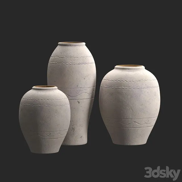 Artisan Hand Painted Terracotta Blue Vases 3dsMax Model